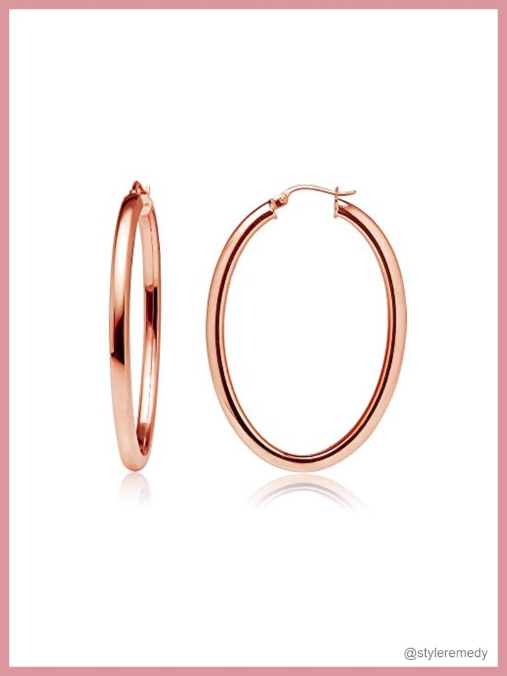 925 Sterling Silver 3mm Square-Tube Oval Click-Top Hoop Earrings 20mm 25mm 30mm